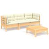 vidaXL 4 pcs conjunto lounge jardim c/ almofad&otilde;es creme pinho