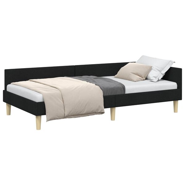 vidaXL Estrutura de Cama de Canto Preto 90 x 190 cm tecido