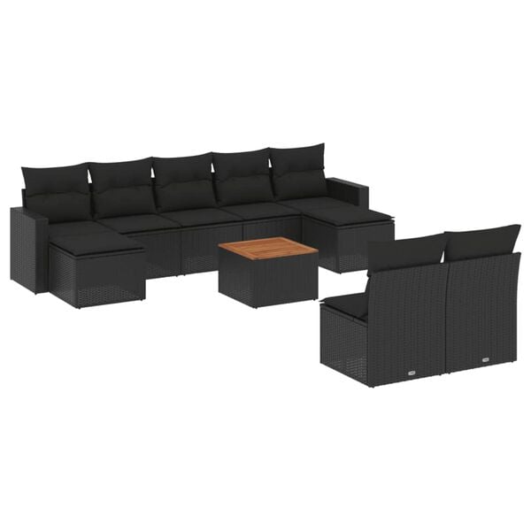 vidaXL 10 pcs conjunto sof&aacute;s de jardim c/ almofad&otilde;es vime PE preto