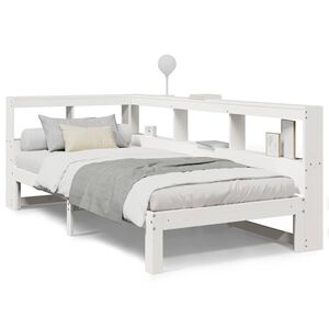 vidaXL Cama com estante sem colch&atilde;o 75x190 cm pinho maci&ccedil;o branco