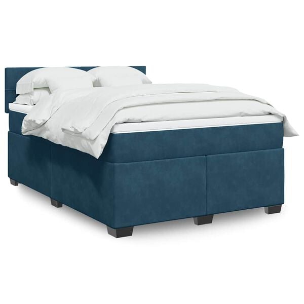 vidaXL Cama com molas/colch&atilde;o 140x190 cm veludo azul-escuro