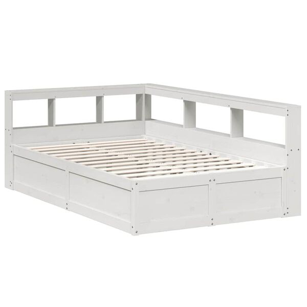 vidaXL Cama com estante sem colch&atilde;o 135x190 cm pinho maci&ccedil;o branco