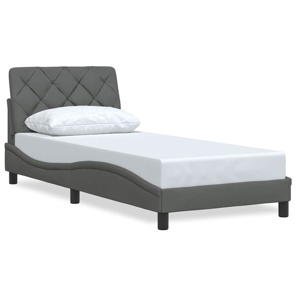vidaXL Estrutura de cama sem colch&atilde;o 90x190 cm tecido cinzento-escuro
