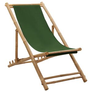 vidaXL Espregui&ccedil;adeira de bambu e lona verde