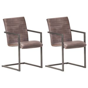 vidaXL Cadeiras de jantar cantilever 2 pcs couro genu&iacute;no castanho