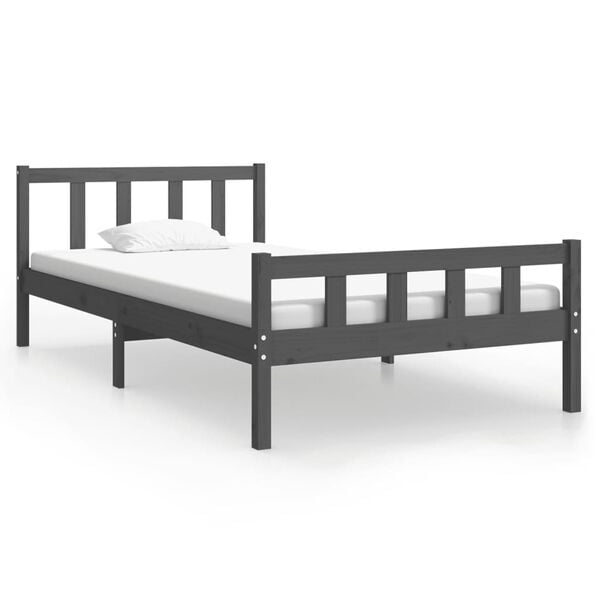 vidaXL Estrutura de cama 100x200 cm madeira maci&ccedil;a cinzento