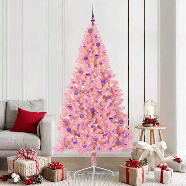 vidaXL Árvore de Natal Artificial Pré-iluminada Rosa 210 cm PVC