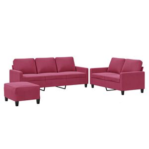 vidaXL 3 pcs conjunto de sof&aacute;s com almofad&otilde;es veludo vermelho tinto