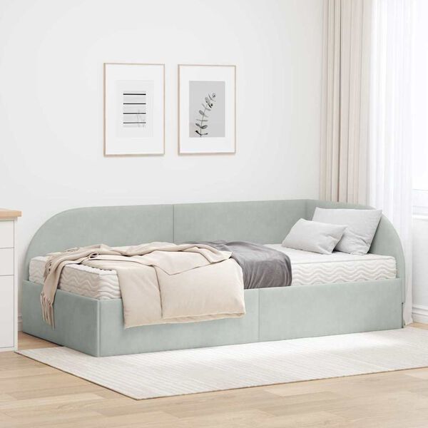 vidaXL Estrutura de Cama de Canto com Colch&atilde;o 2 pcs Cinzento-claro