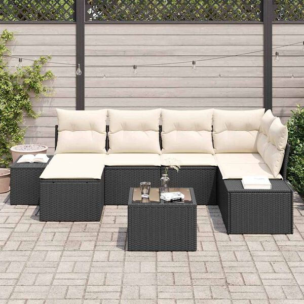 vidaXL Conjunto de Sof&aacute; de Jardim 6 pcs Preto e Creme vime PE