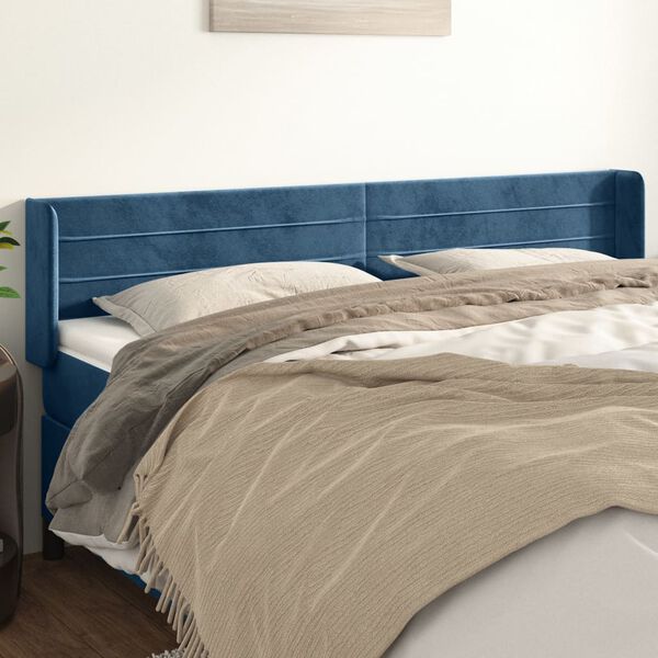 vidaXL Cabeceira de cama c/ abas veludo 203x16x78/88cm azul-escuro