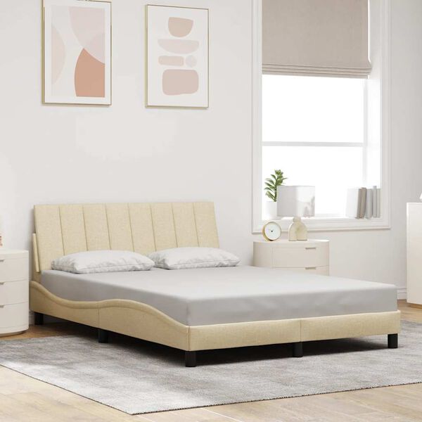 vidaXL Estrutura de cama sem colch&atilde;o Hanko 120x200 cm tecido cor creme