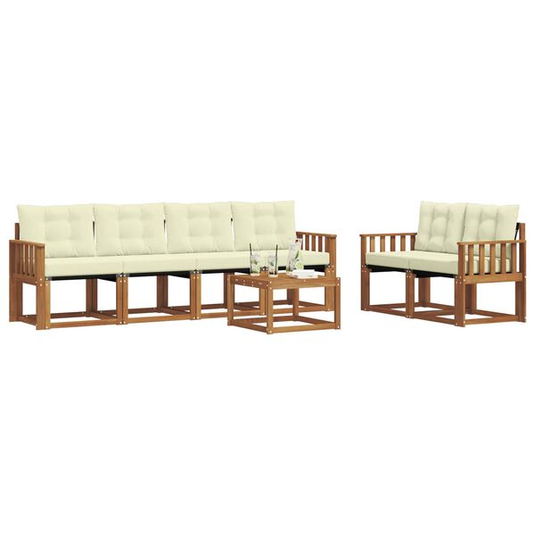 vidaXL Conjunto de Sof&aacute;s para Exterior 7 pcs Natural e Creme