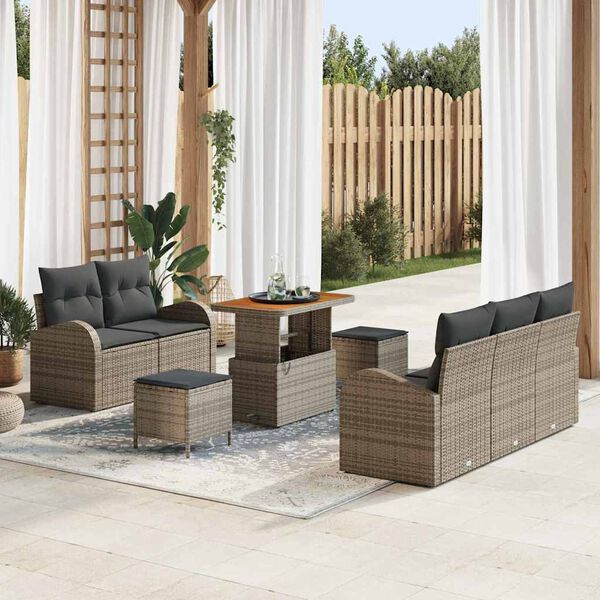 vidaXL Conjunto de Sof&aacute; de Jardim com almofada 8 pcs Cinzeto vime PE