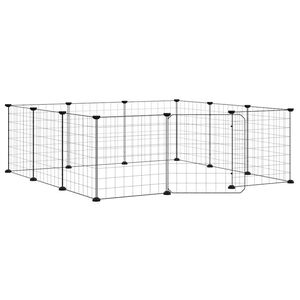vidaXL Gaiola para animais de estima&ccedil;&atilde;o com 12 pain&eacute;is e porta, preta, 105x105x35 cm, a&ccedil;o