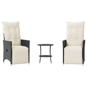 vidaXL 3 pcs conjunto de bistr&ocirc; com almofad&otilde;es vime PE preto