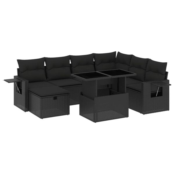 vidaXL 8 pcs conjunto sof&aacute;s de jardim com almofad&otilde;es vime PE preto