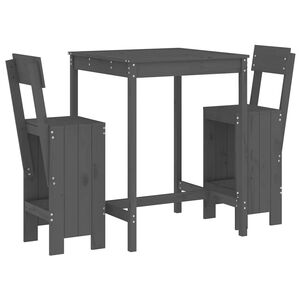vidaXL 3 pcs conjunto de bar para jardim pinho maci&ccedil;o cinzento