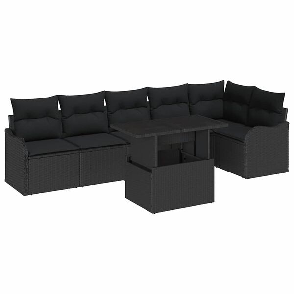 vidaXL Conjunto de Sof&aacute; de Jardim 7 pcs Preto Rattan de Polipropileno