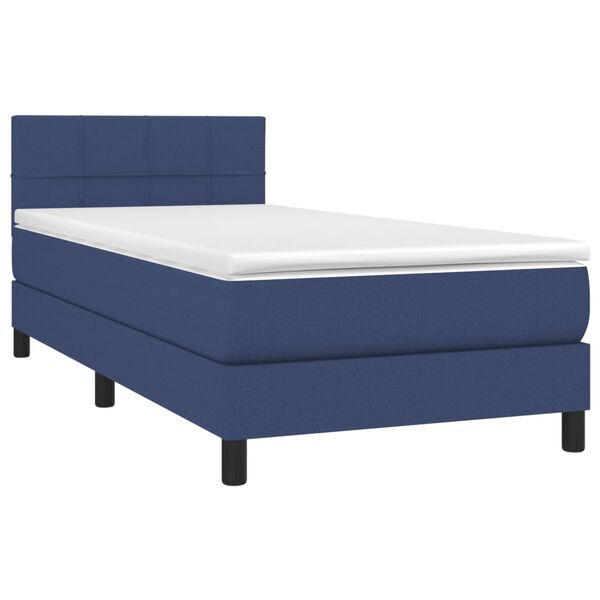 vidaXL Cama box spring c/ colch&atilde;o e LED 90x190 cm tecido azul