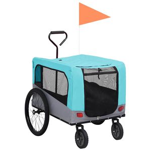 vidaXL Reboque bicicletas/carrinho para animais 2-em-1 azul/cinza