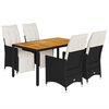 vidaXL 5 pcs conjunto de jantar p/ jardim c/ almofad&otilde;es vime PE preto