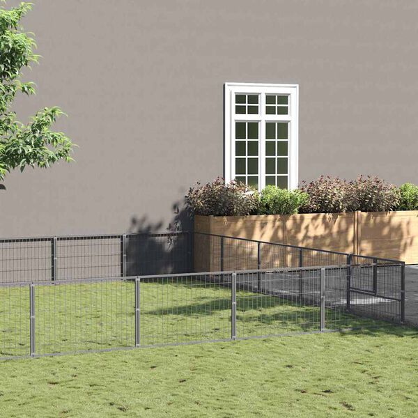 vidaXL Canil para c&atilde;es 30 m&sup2; a&ccedil;o prateado