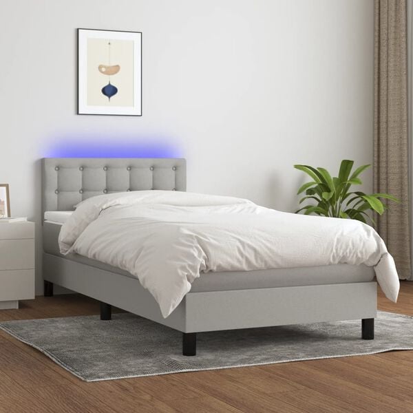 vidaXL Cama box spring c/ colch&atilde;o e LED 80x200 cm tecido cinza-claro