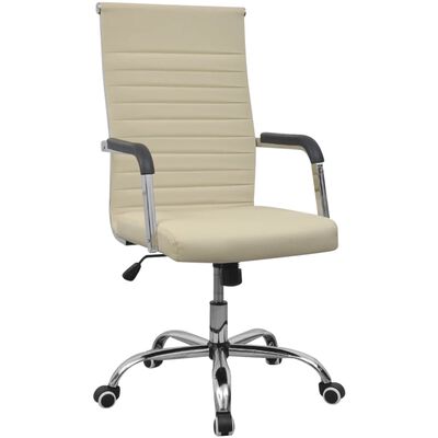 vidaXL Cadeira de escritório em couro artificial 55x63 cm, cor nata