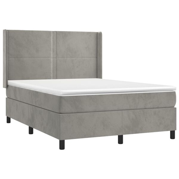 vidaXL Cama box spring c/ colch&atilde;o/LED 140x190 cm veludo cinzento