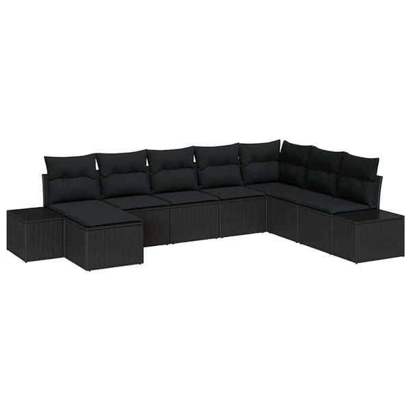 vidaXL Conjunto de Sof&aacute; de Jardim com almofada 8 pcs Preto vime PE