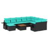 vidaXL Conjunto de sof&aacute; de jardim com 11 pe&ccedil;as e almofadas em rattan sint&eacute;tico preto