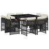 vidaXL 9 pcs conjunto de jantar p/ jardim c/ almofad&otilde;es vime PE preto