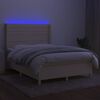 vidaXL Cama box spring c/ colch&atilde;o e LED 140x190 cm tecido cor creme