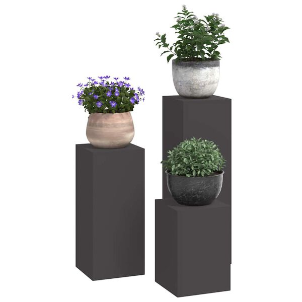 vidaXL Suporte para Plantas 3 pcs Preto Aço