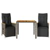 vidaXL 3 pcs conjunto bistr&ocirc; de jardim c/ almofad&otilde;es vime PE cinza