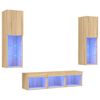 vidaXL 5pcs m&oacute;veis parede p/ TV c/ LEDs deriv. madeira carvalho sonoma