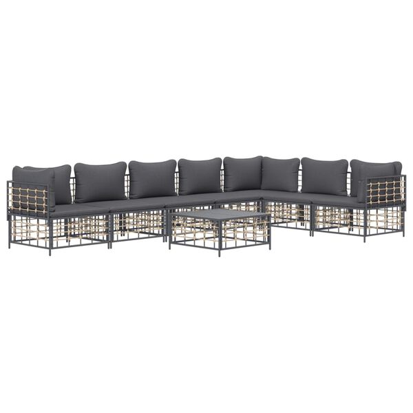 vidaXL 8 pcs conjunto lounge de jardim c/ almofadões vime PE antracite