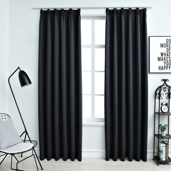 vidaXL Cortinas blackout com ganchos 2 pcs 140x225 cm preto