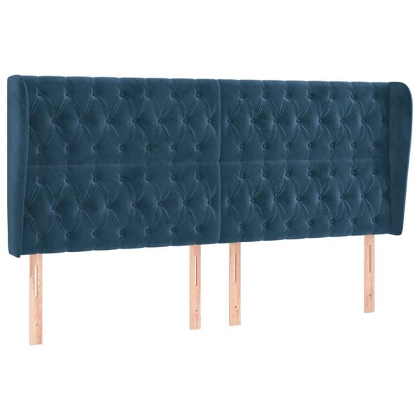 vidaXL Cabeceira cama c/ abas veludo 183x23x118/128 cm azul-escuro