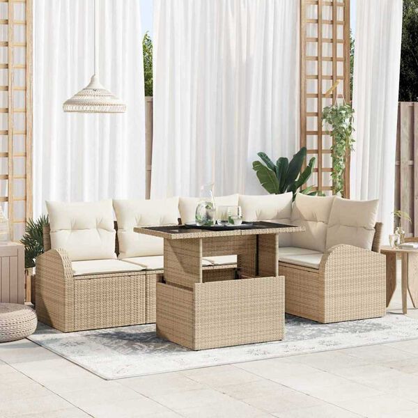 vidaXL Conjunto de Sof&aacute; de Jardim 6 pcs Bege Rattan Sint&eacute;tico