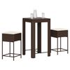 vidaXL 3 pcs conjunto de bar p/ jardim com almofad&otilde;es vime PE castanho