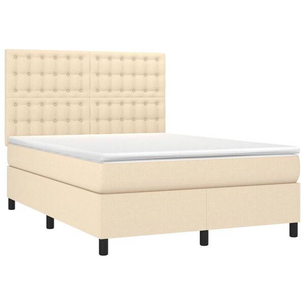 vidaXL Cama com molas/colch&atilde;o 140x200 cm tecido cor creme