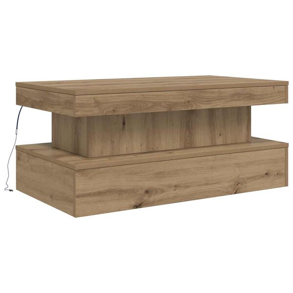 vidaXL Mesa de centro com luzes LED 90x50x40 cm carvalho artisiano