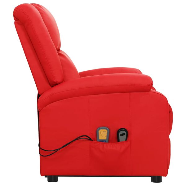 vidaXL Poltrona de massagens elevat&oacute;ria couro artificial vermelho