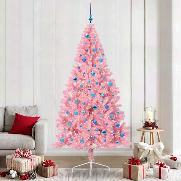 vidaXL &Aacute;rvore de Natal Artificial Pr&eacute;-iluminada Rosa 240 cm PVC