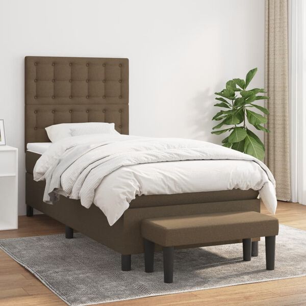 vidaXL Cama com molas/colch&atilde;o 90x190 cm tecido castanho-escuro