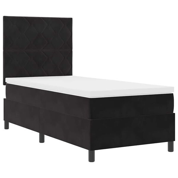 vidaXL Cama Box com colch&atilde;o com cabeceira Preto 90 x 190 cm Veludo