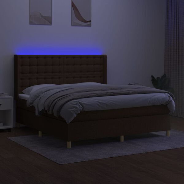 vidaXL Cama box spring c/ colch&atilde;o/LED 160x200cm tecido castanho-escuro