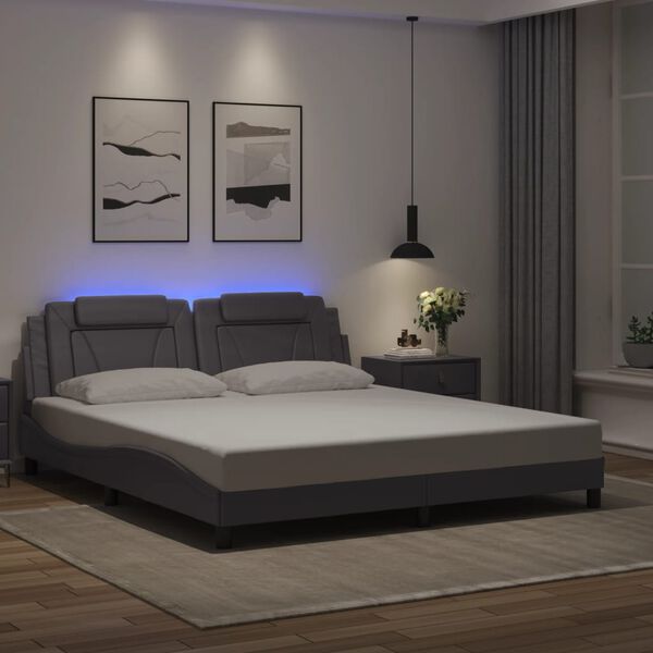 vidaXL Estrutura de cama Viana com LED sem colch&atilde;o 180x200cm cinza